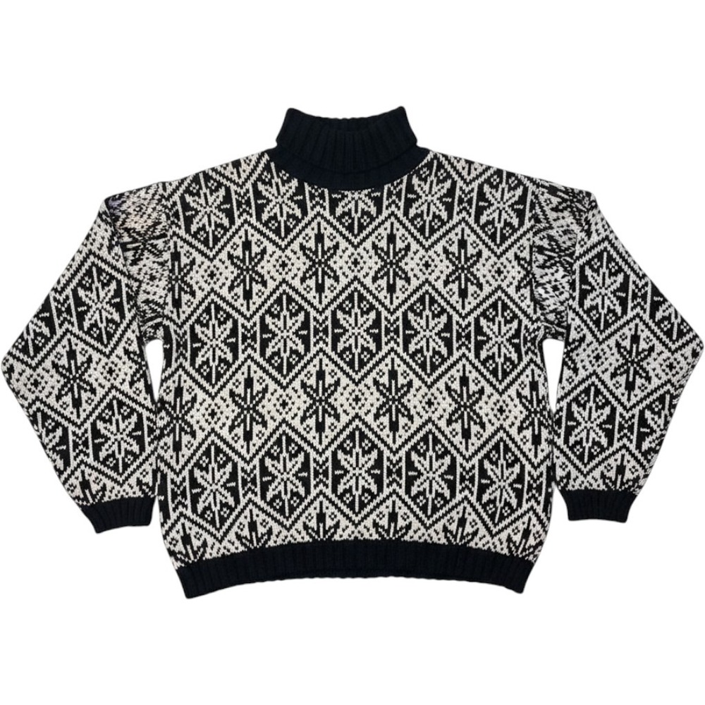 VTG Liberty Knits Sweater Black White Snowflake Geometric Turtleneck M Women